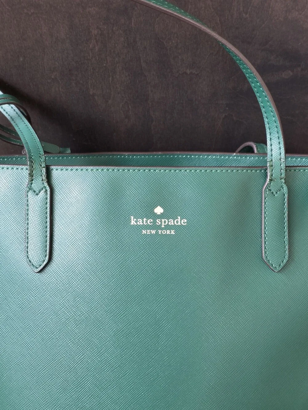 kate spade Deep Jade/Emerald Green Saffiano Leather Tote with Bow Charm